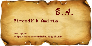 Bircsák Aminta névjegykártya